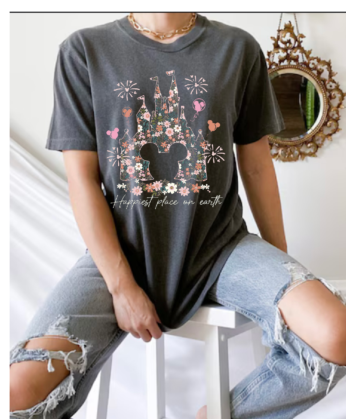 Floral Castle Happiest Place on Earth Comfort Colors short sleeve tee Parks Collection