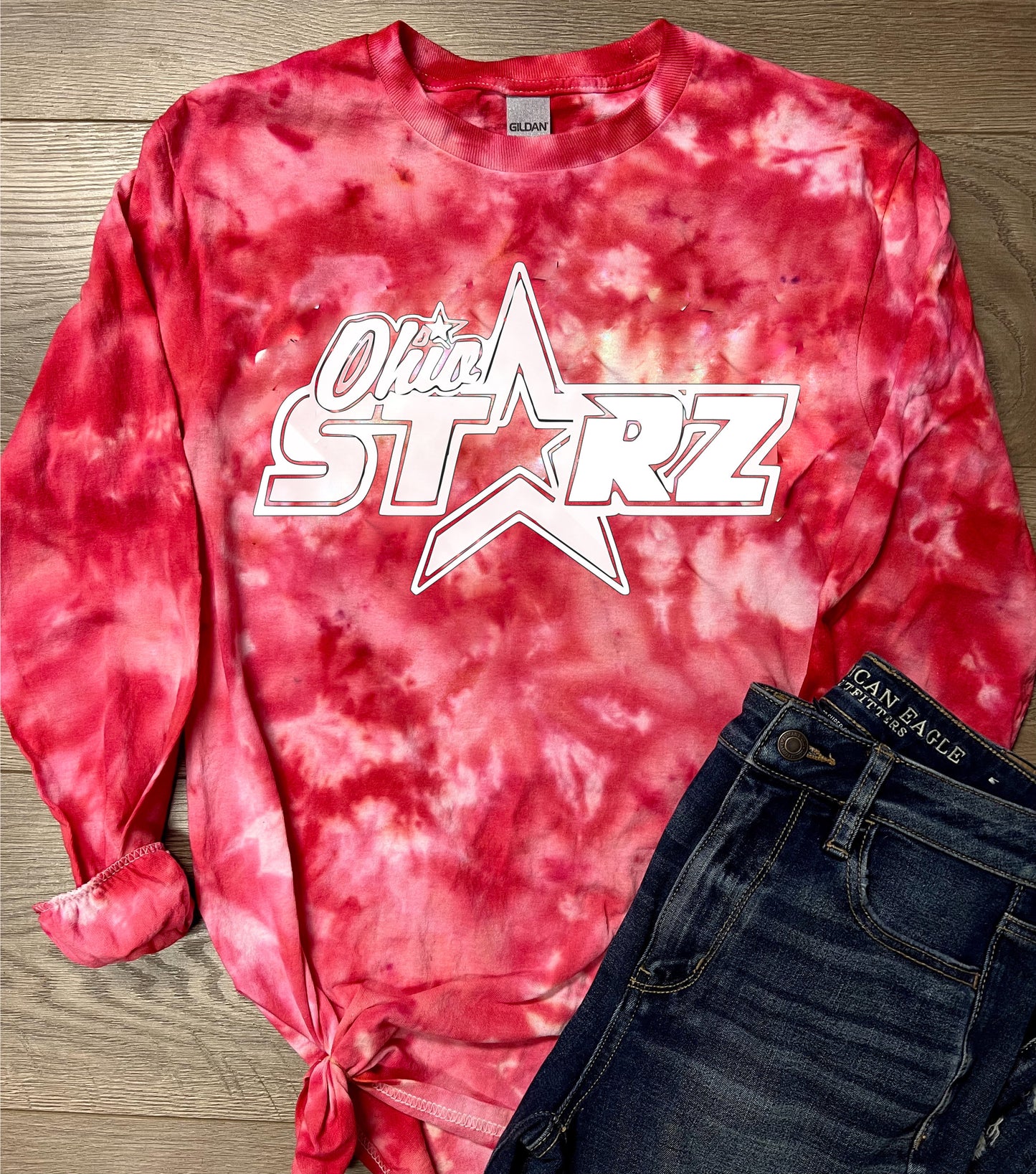 Hand-dyed Adult Starz Red Tie Dye Long-sleeve tee