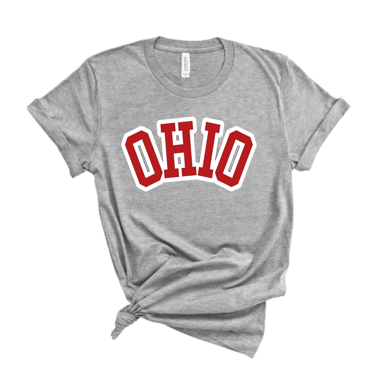 Block Outline Red OHIO Bella Canvas Tee