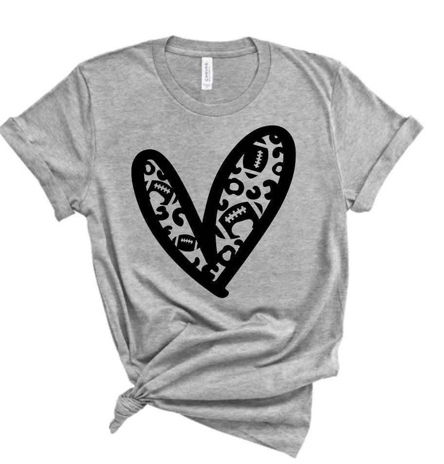 Heart Leopard Football Bella Canvas T-shirt