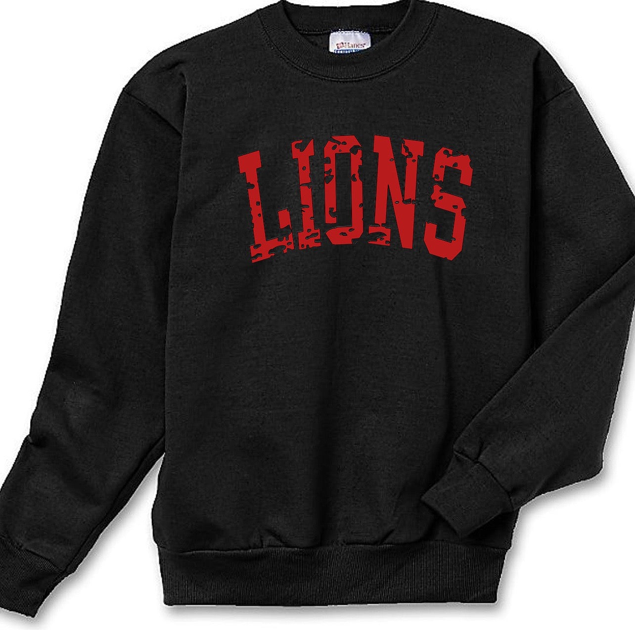 CUSTOMIZABLE School or Mascot Aged Block Font Crewneck Sweatshirt: Pick Shirt Color, Wording & Vinyl Color