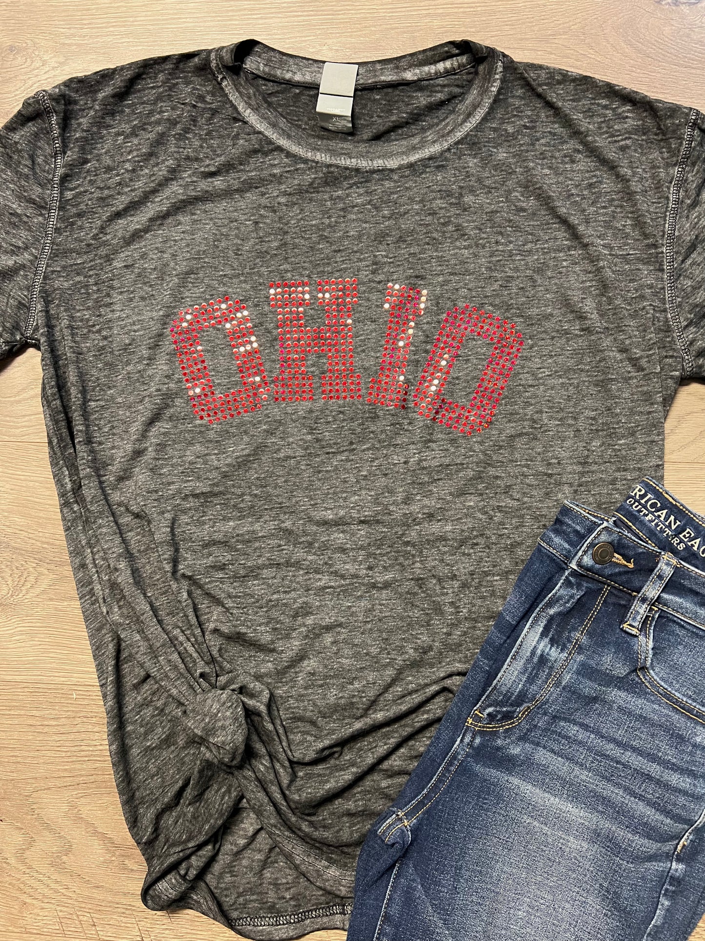Rhinestone effect OHIO bling short sleeve tee