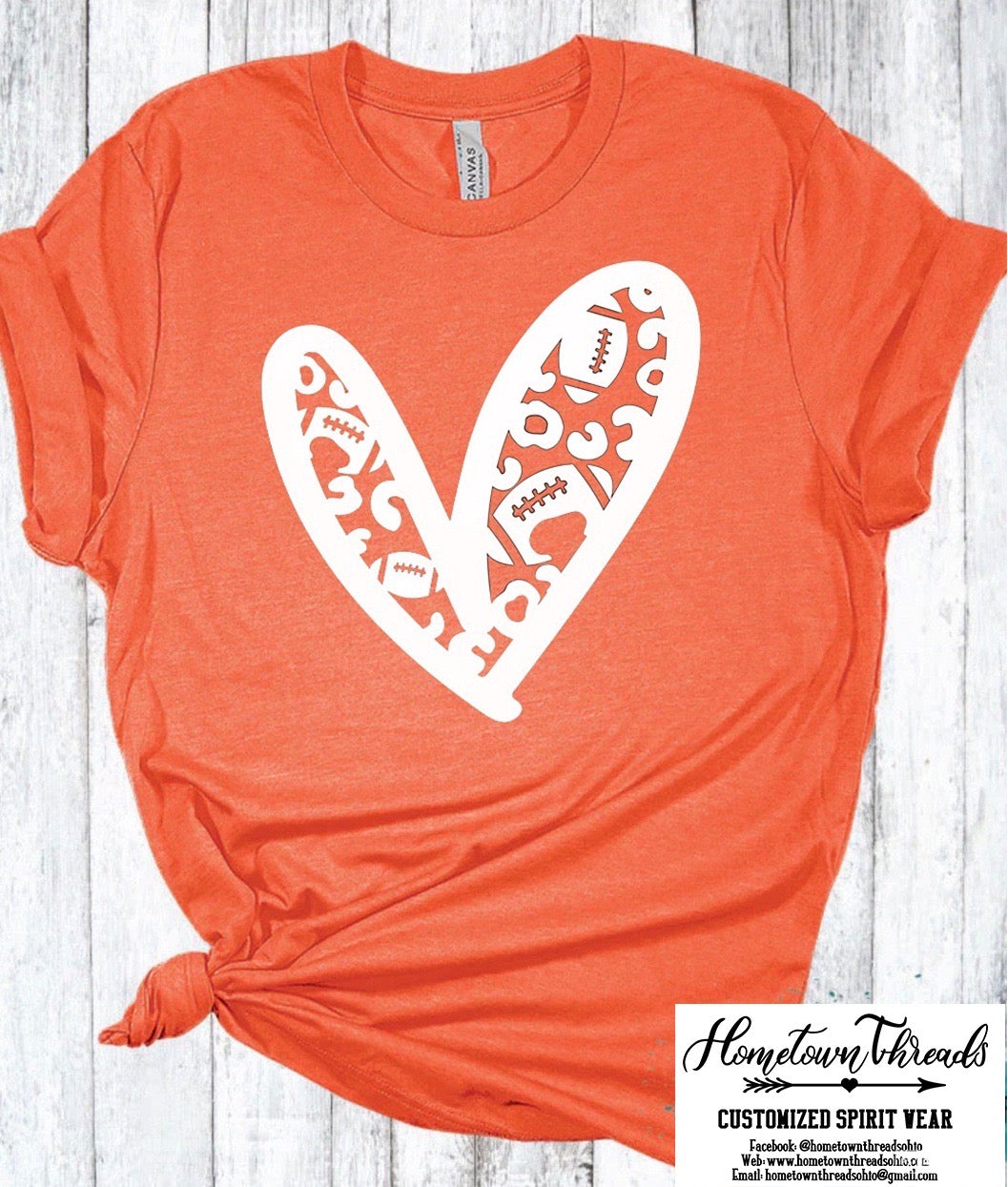 Heart Leopard Football Bella Canvas T-shirt