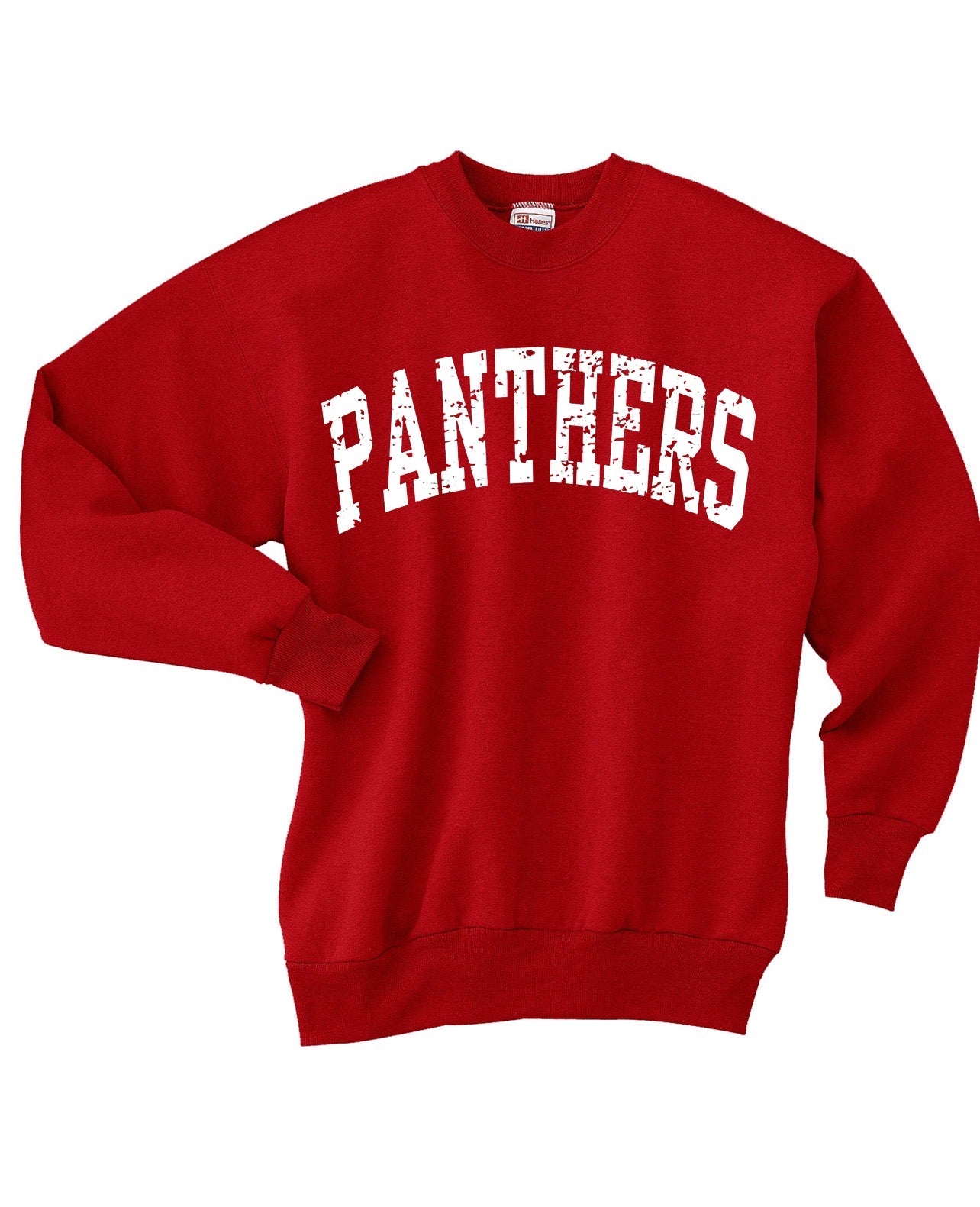 CUSTOMIZABLE School or Mascot Aged Block Font Crewneck Sweatshirt: Pick Shirt Color, Wording & Vinyl Color