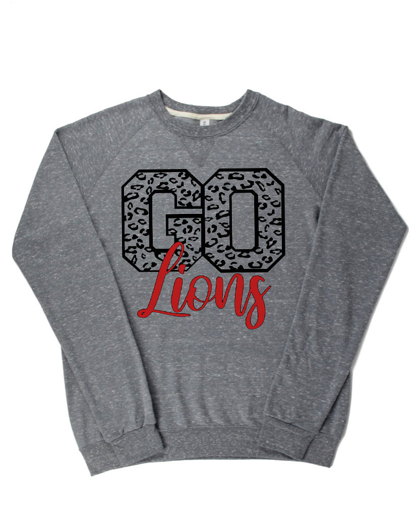 Adult Liberty Union Lions Leopard GO Cursive Lions Lightweight Snow Heather Crewneck