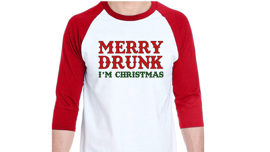 Adult Merry Drunk I’m Christmas Baseball Tee
