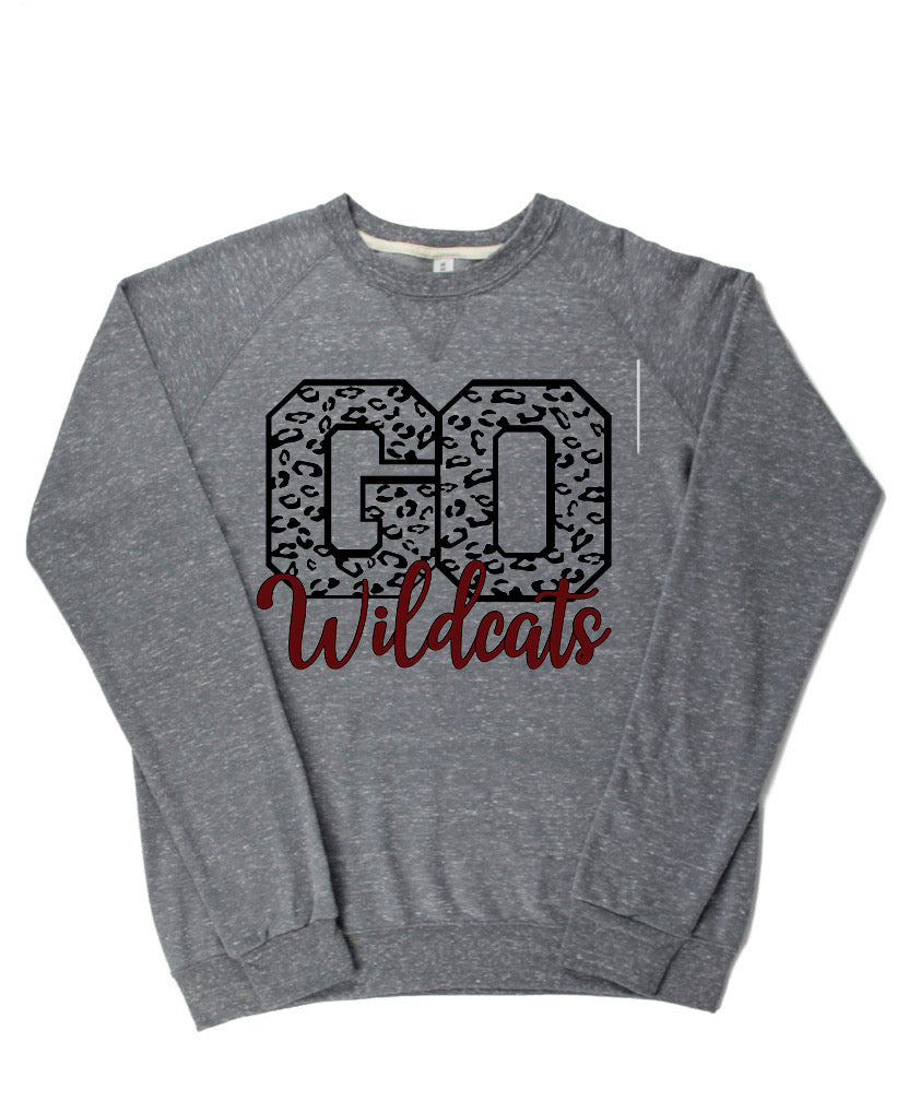 Adult Newark Wildcats Leopard GO Cursive Wildcats Lightweight Snow Heather Crewneck