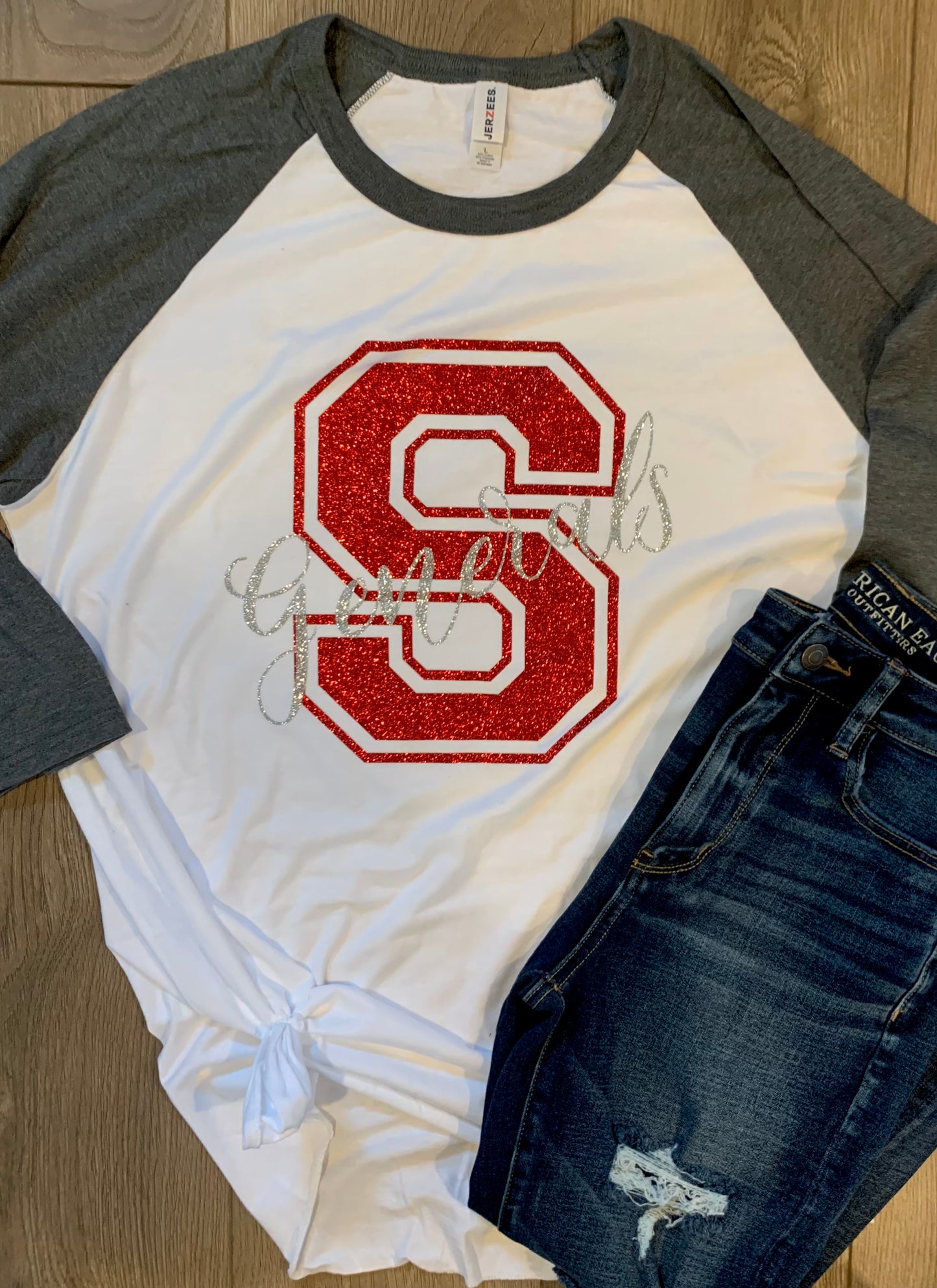 Adult Sheridan Generals Block S Cursive Generals Baseball Tee