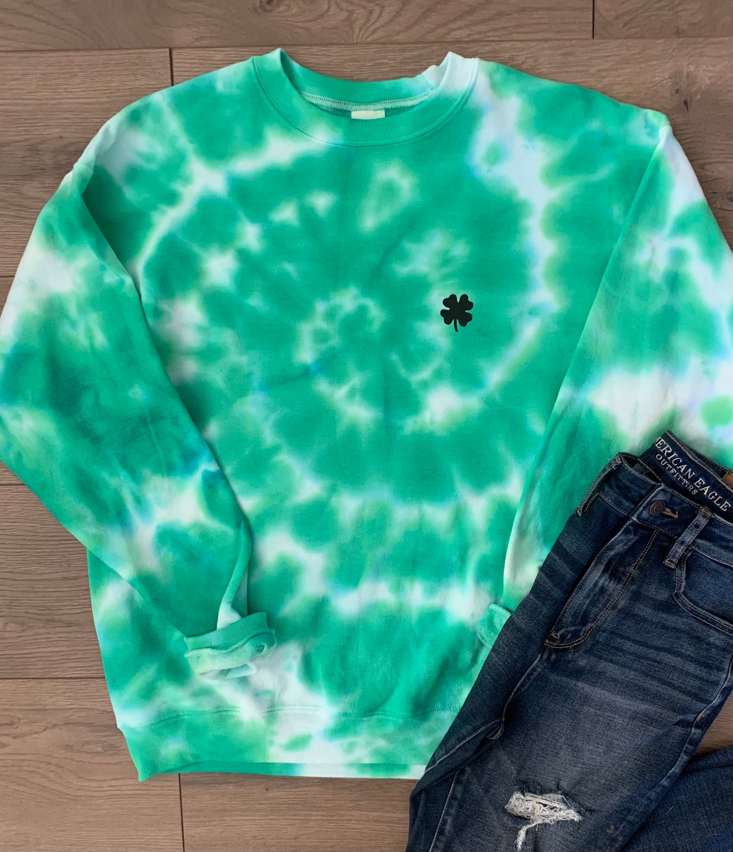 Hand-dyed Green Tie Dye Shamrock St. Patrick’s Day Crewneck Sweatshirt