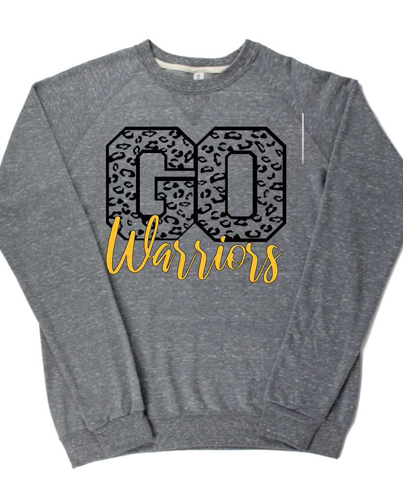 Adult Watkins Warriors Leopard GO Cursive Warriors Lightweight Snow Heather Crewneck