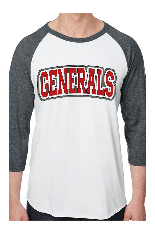 Adult Sheridan Generals Outlined Block Generals Baseball Tee