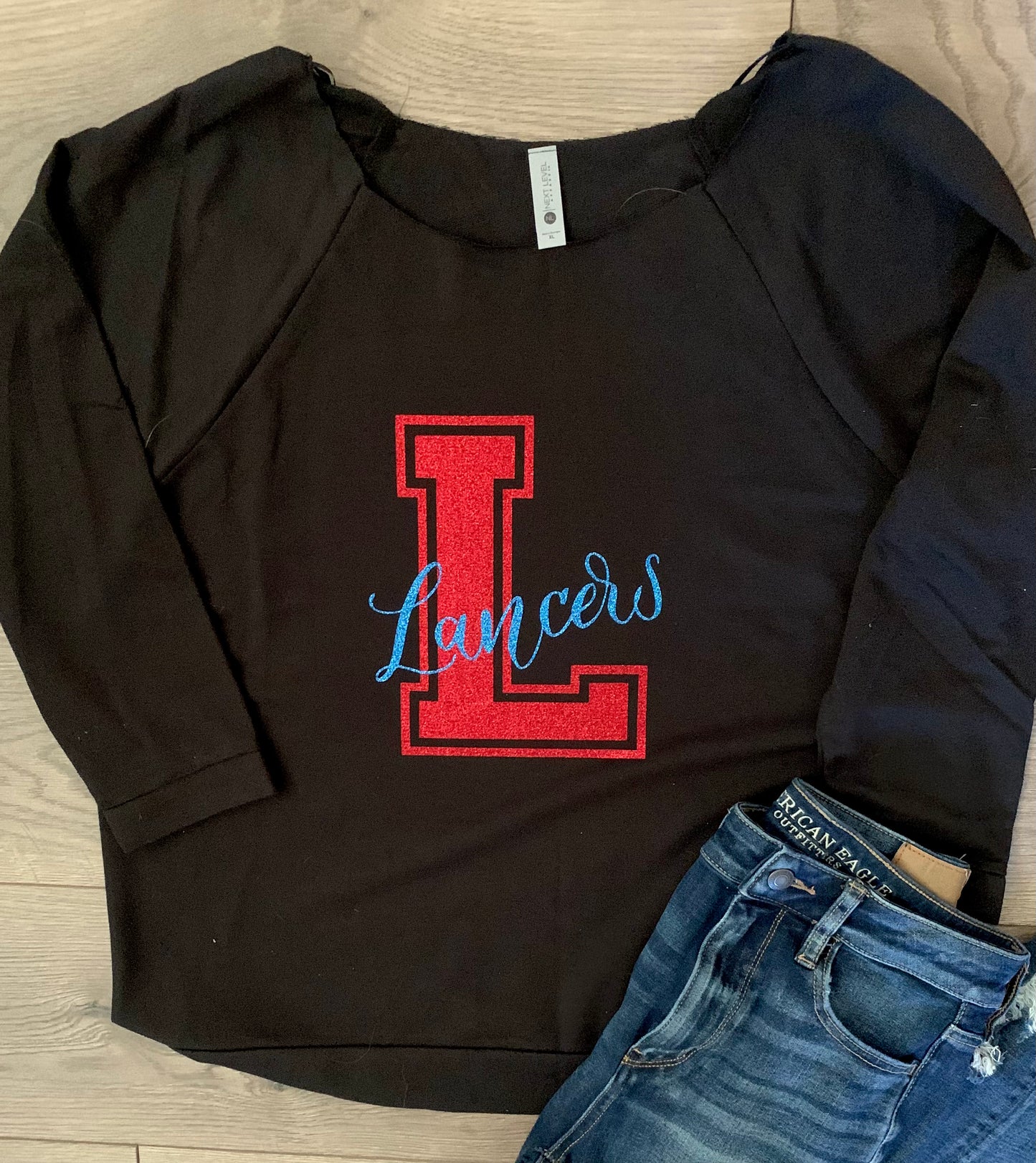 Adult Lakewood Lancers Block L Cursive Lancers Off-Shoulder Lightweight Top
