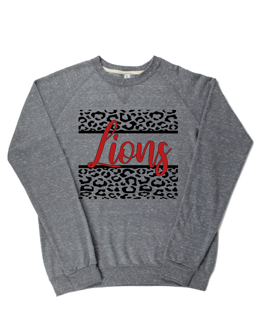 Adult Liberty Union Lions Leopard Cursive Lions Lightweight Snow Heather Crewneck
