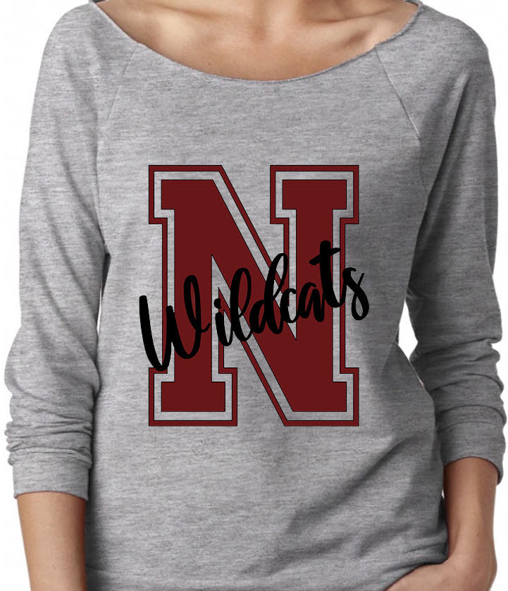Adult Newark Wildcats Block N Cursive Wildcats Off-Shoulder Lightweight Top