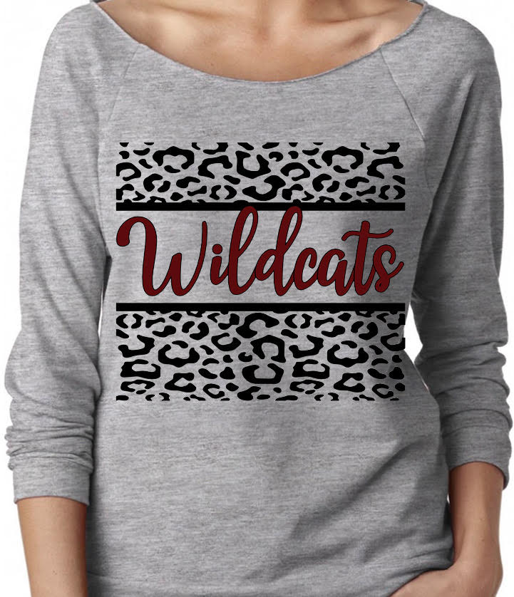 Adult Newark Wildcats Leopard Cursive Wildcats Off-Shoulder Lightweight Top