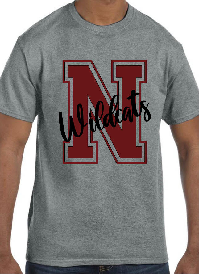 Adult Newark Wildcats Block N Cursive Wildcats Solid Short-Sleeve Tee