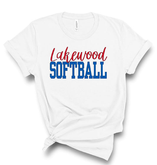 Lakewood Lancers Cursive Lakewood Block Baseball Bella Canvas Tee