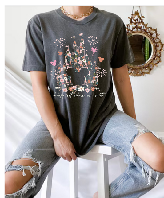 Floral Castle Happiest Place on Earth Comfort Colors short sleeve tee Parks Collection