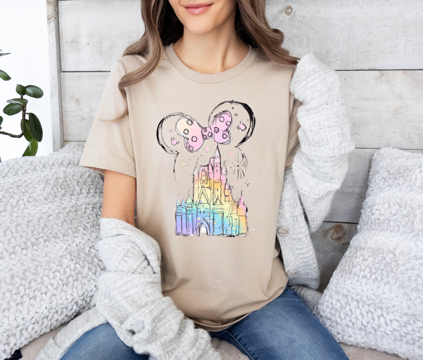 Mouse Bow Watercolor Castle short sleeve tee Parks Collection