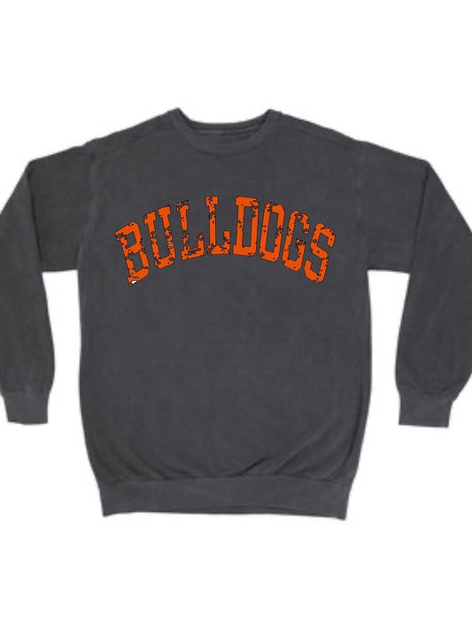 Distressed Block Bulldogs Crewneck Premium Comfort Colors Sweatshirt - HSS