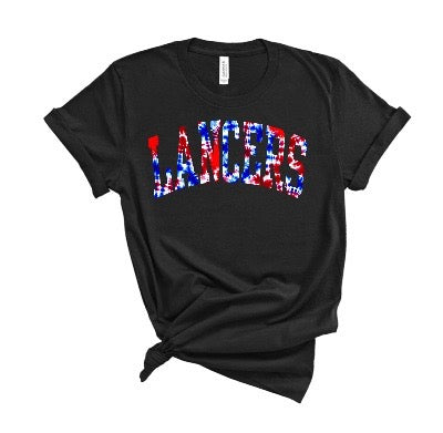 Red Blue Tie Dye Print Block Lancers Bella Canvas Tee - LHS Cheer Sale