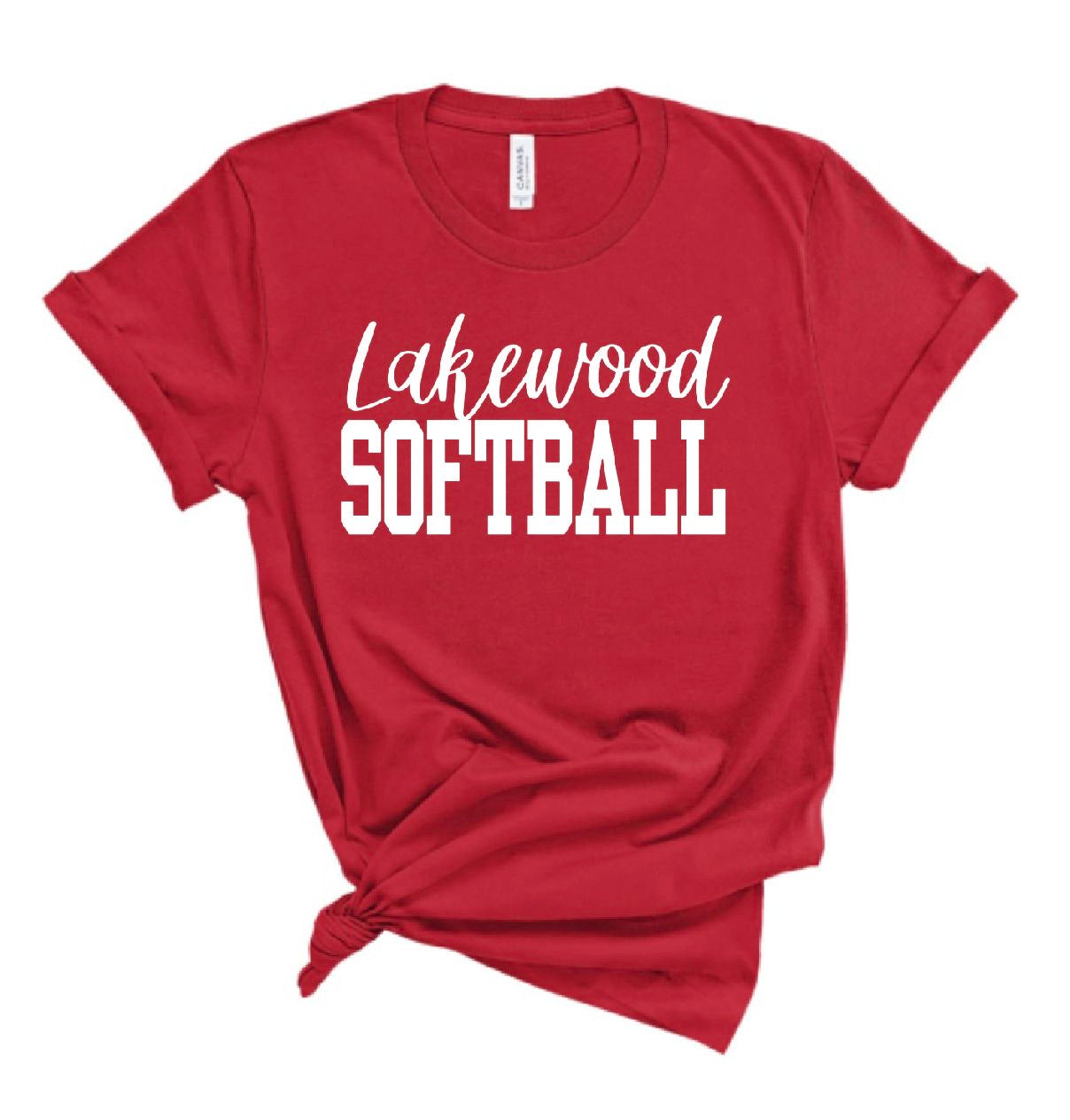 Lakewood Lancers Cursive Lakewood Block Baseball Bella Canvas Tee