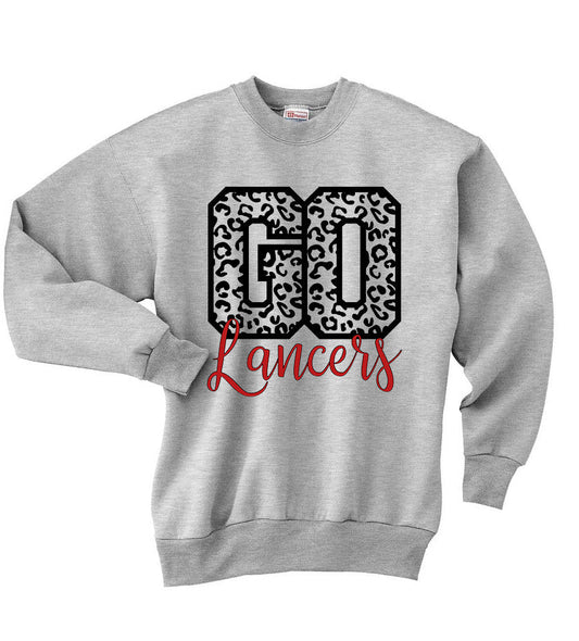 Lakewood Lancers Leopard GO Cursive Lancers Crewneck Sweatshirt