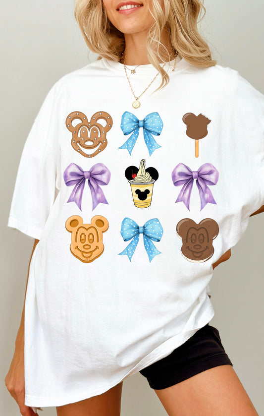 Comfort Colors coquette Mouse Snacks Waffle Pretzel Bow Castle short sleeve tee Parks Collection