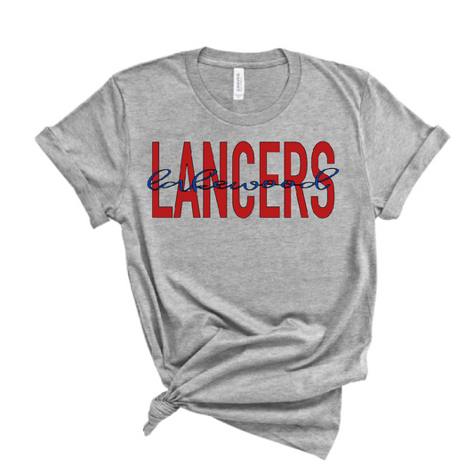 Block Lancers Cursive Lakewood Bella Canvas Tee - LHS Cheer Sale