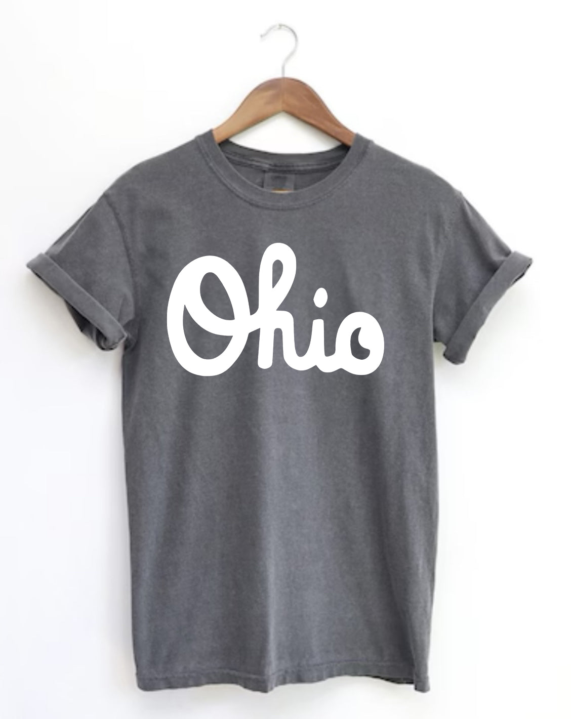 Cursive Ohio on Premium Comfort Colors short sleeve tee