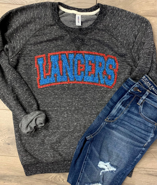 Adult Lakewood Lancers Block Outlined Lancers Lightweight Snow Heather Crewneck - JIS