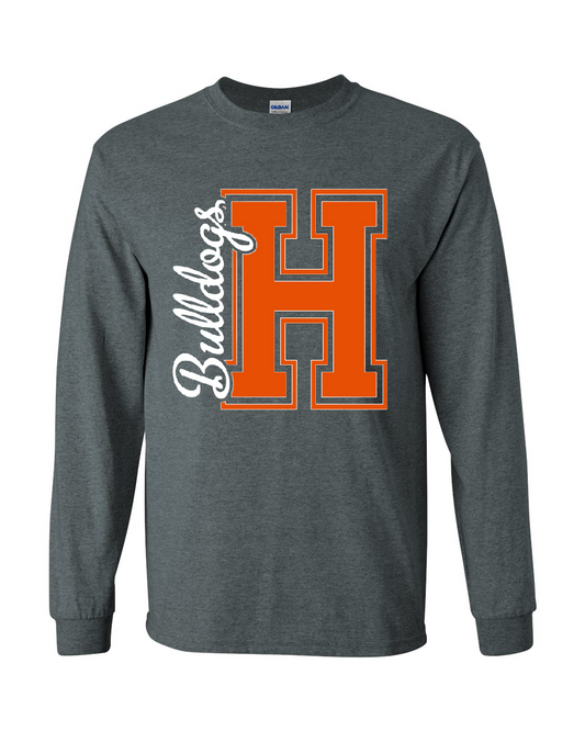 Block H Cursive Bulldogs Solid Long Sleeve Tee