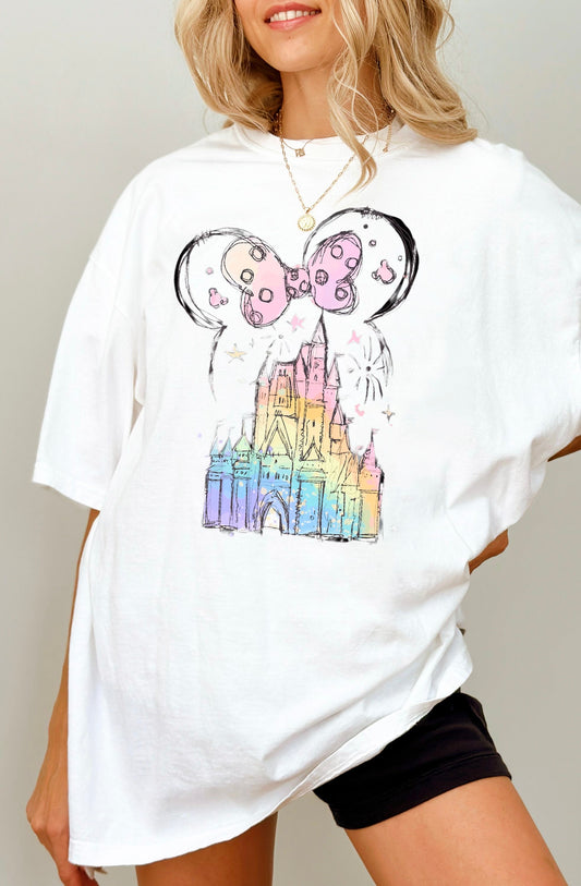 Mouse Bow Watercolor Castle short sleeve tee Parks Collection