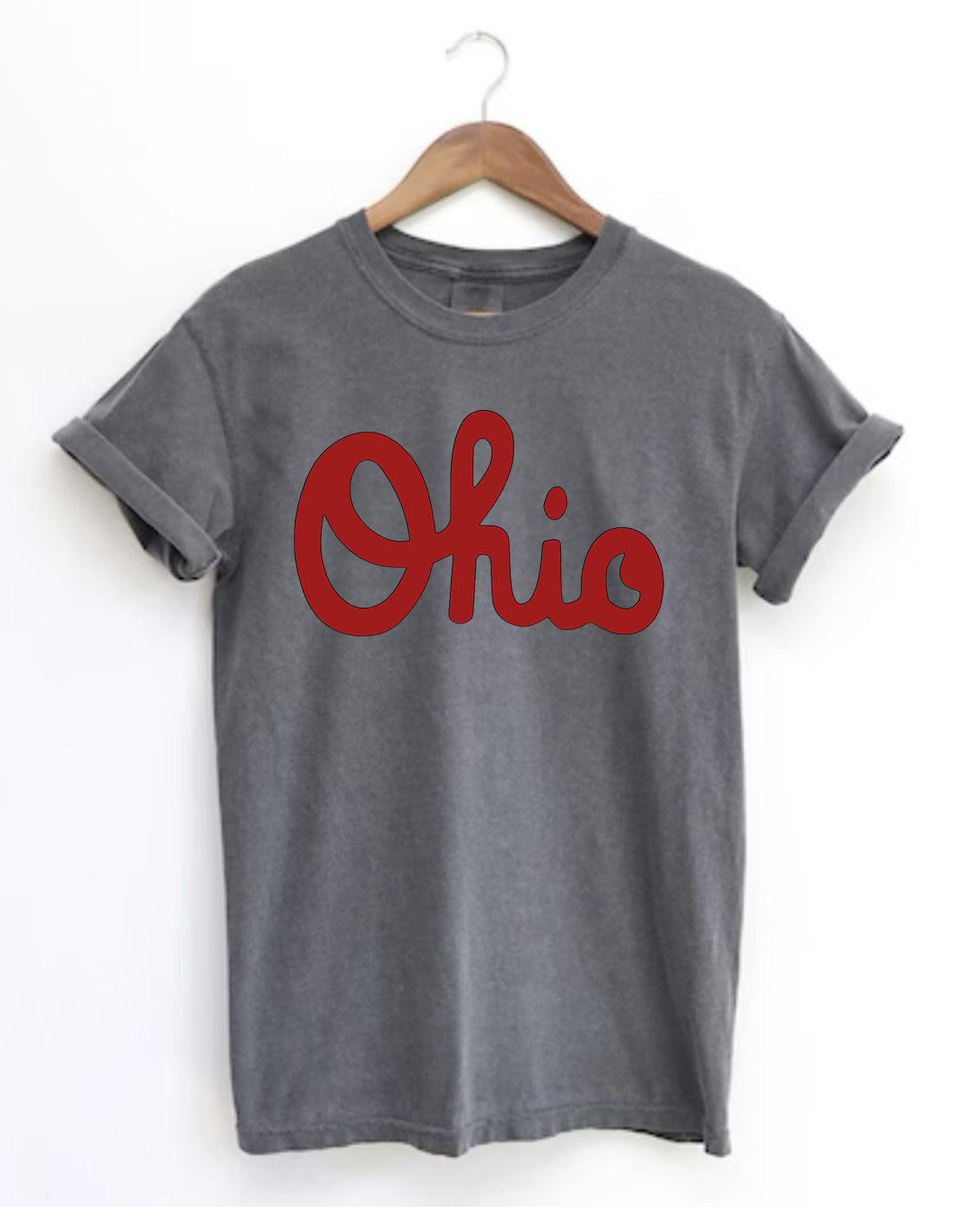 Cursive Ohio on Premium Comfort Colors short sleeve tee