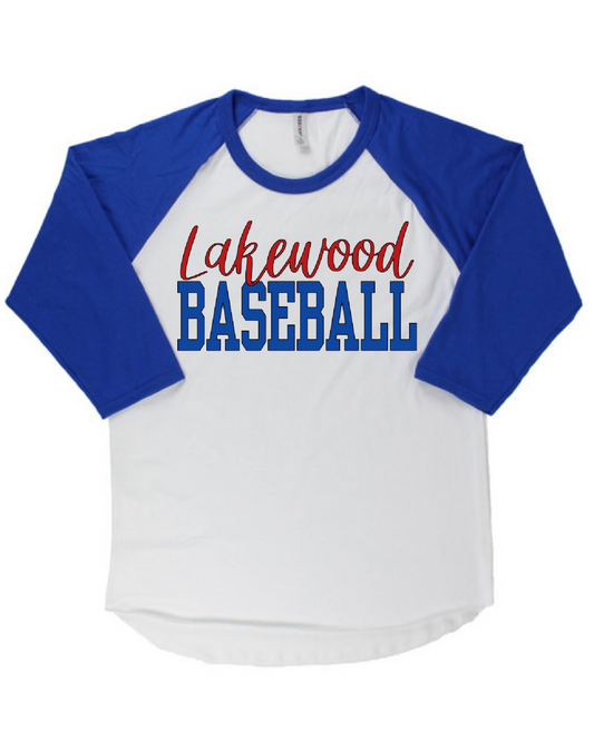 Cursive Lakewood Block Baseball Baseball Tee