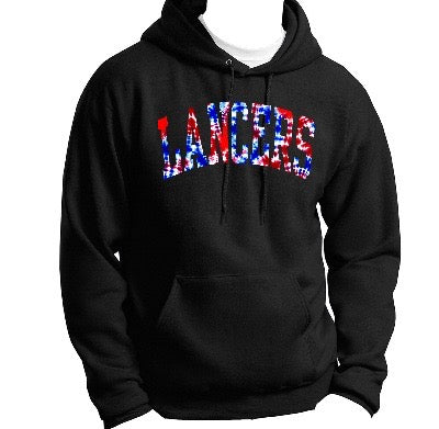 Red Blue Tie Dye Print Block Lancers Hoodie - LHS Cheer Sale