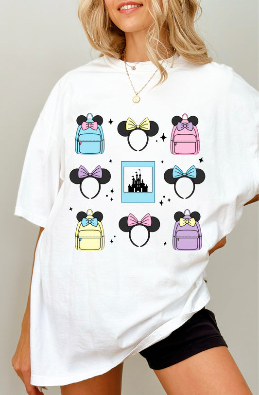 Comfort Colors Coquette Mouse Ears Backpacks Castle short sleeve tee Parks Collection