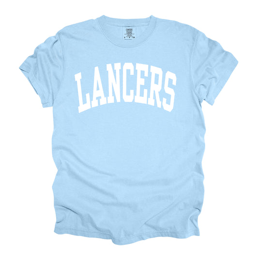 Block Lancers Light Blue Lakewood Lancers on Premium Comfort Colors short sleeve tee