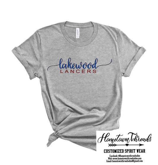 Adult Lakewood Lancers Cursive Tail Lakewood Bella Canvas T-shirt