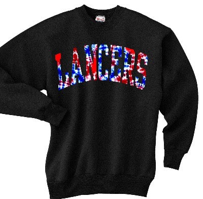 Red Blue Tie Dye Print Block Lancers Crewneck Sweatshirt - LHS Cheer Sale