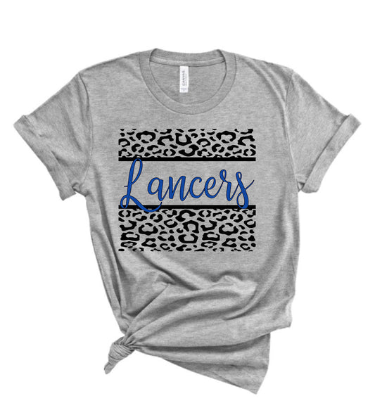 Lakewood Lancers Leopard Cursive Lancers Bella Canvas Tee - LHS Cheer Sale