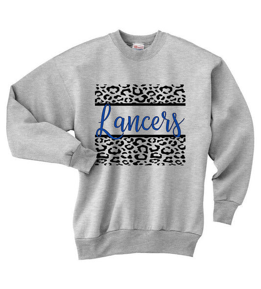 Adult Lakewood Lancers Leopard Cursive Lancers Crewneck Sweatshirt