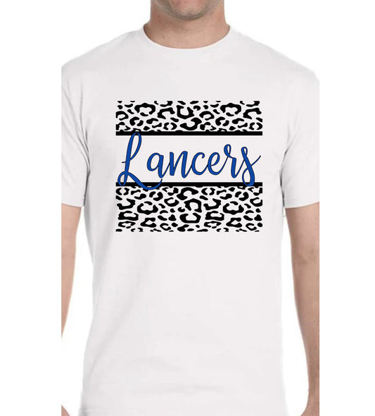 Adult Lakewood Lancers Leopard Cursive Lancers Solid Short-Sleeve Tee