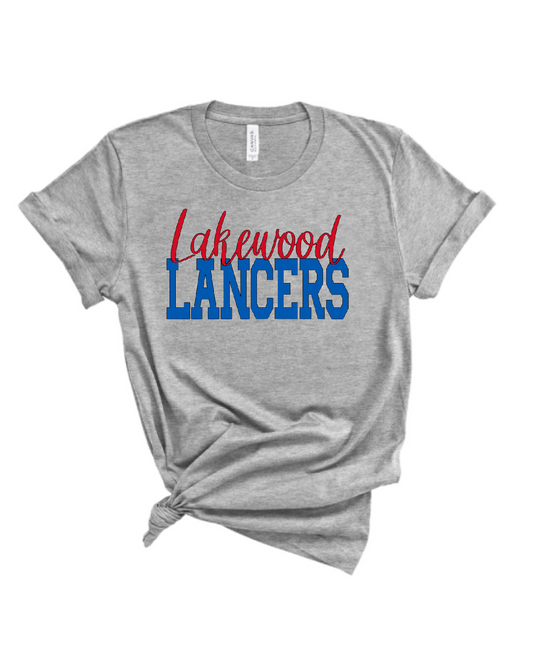Cursive Lakewood Block Lancers Bella Canvas Tee - LHS Cheer Sale