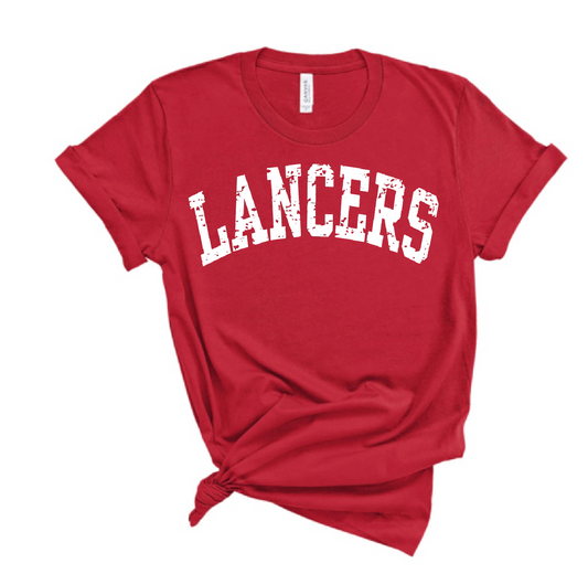 Lakewood Lancers Distressed Block Lancers Bella Canvas Tee - LHS Cheer Sale