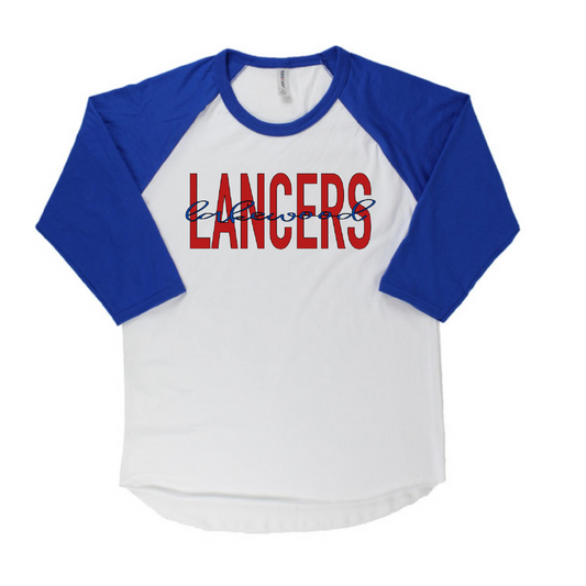 Block Lancers Cursive Lakewood Baseball Tee