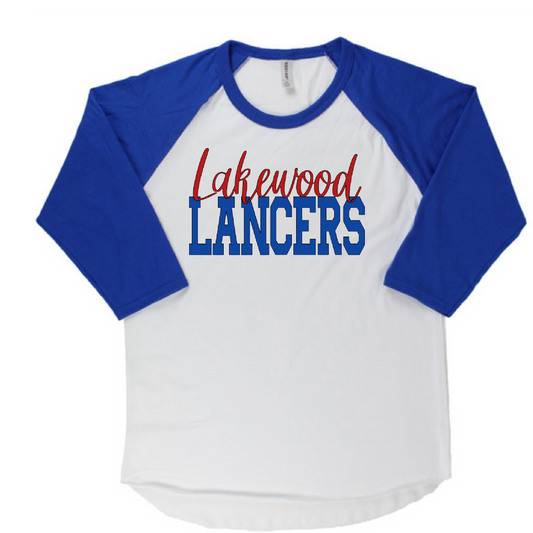 Cursive Lakewood Block Lancers Baseball Tee - LHS Cheer Sale