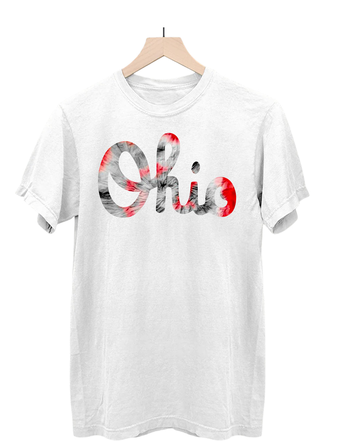 Cursive Ohio Tie Dye Print 1 on Premium Comfort Colors short sleeve tee