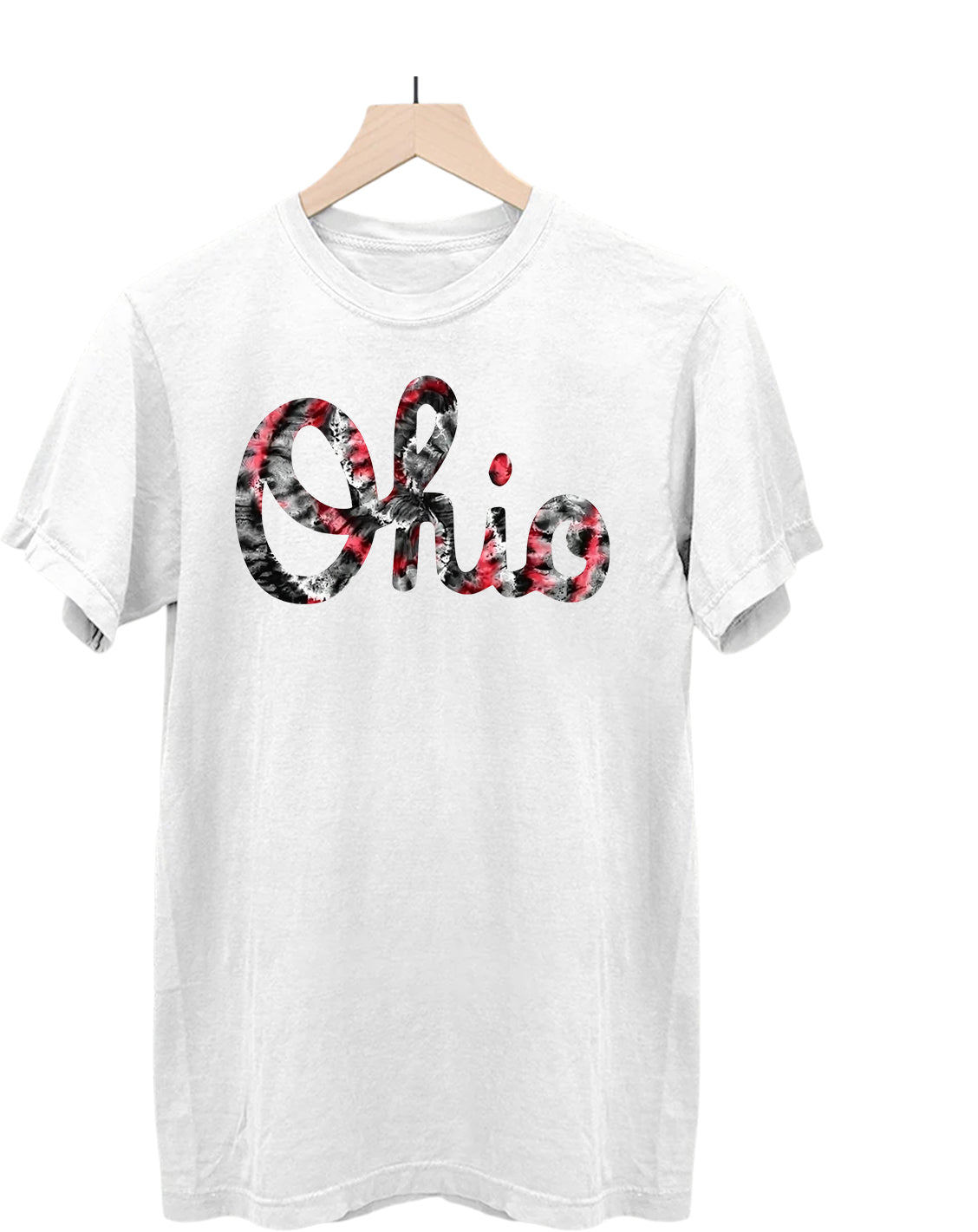 Cursive Ohio Tie Dye Print 2 on Premium Comfort Colors short sleeve tee