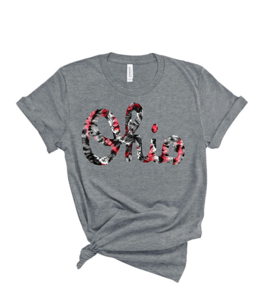 Cursive Ohio Tie Dye Print 2 Bella Canvas Tee